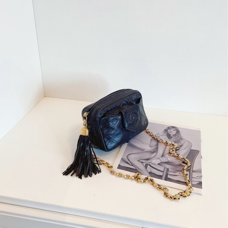 【97新🆕】Chanel中古黑金菱格燈籠扣流蘇相機包 斜挎包-2