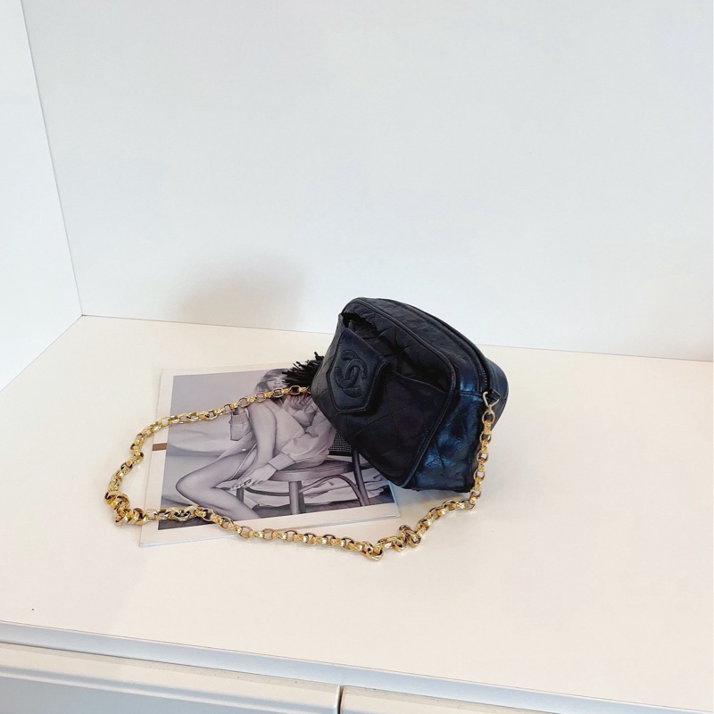 【97新🆕】Chanel中古黑金菱格燈籠扣流蘇相機包 斜挎包-3