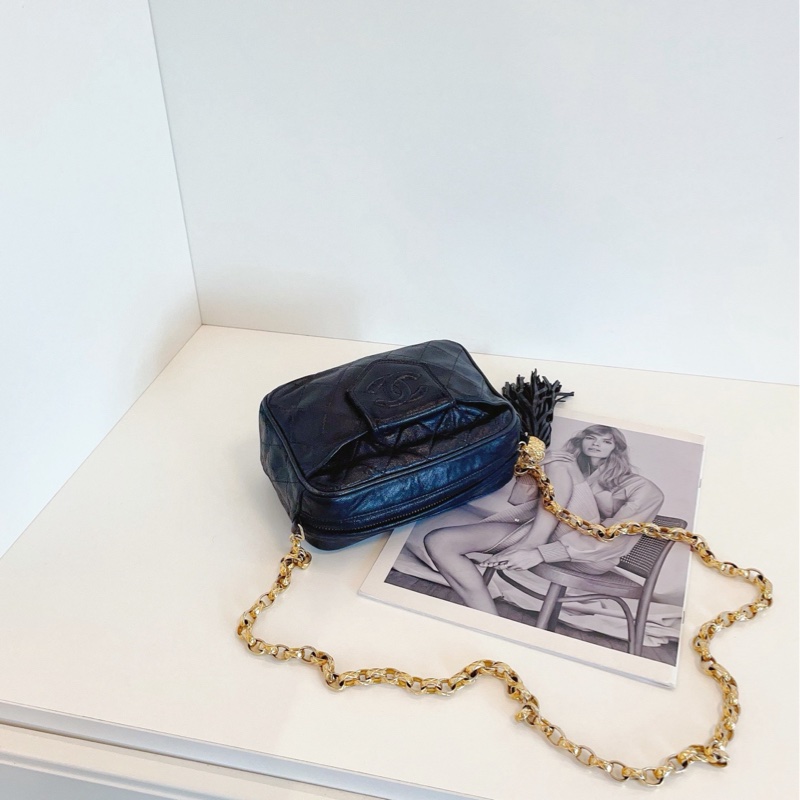 【97新🆕】Chanel中古黑金菱格燈籠扣流蘇相機包 斜挎包-4