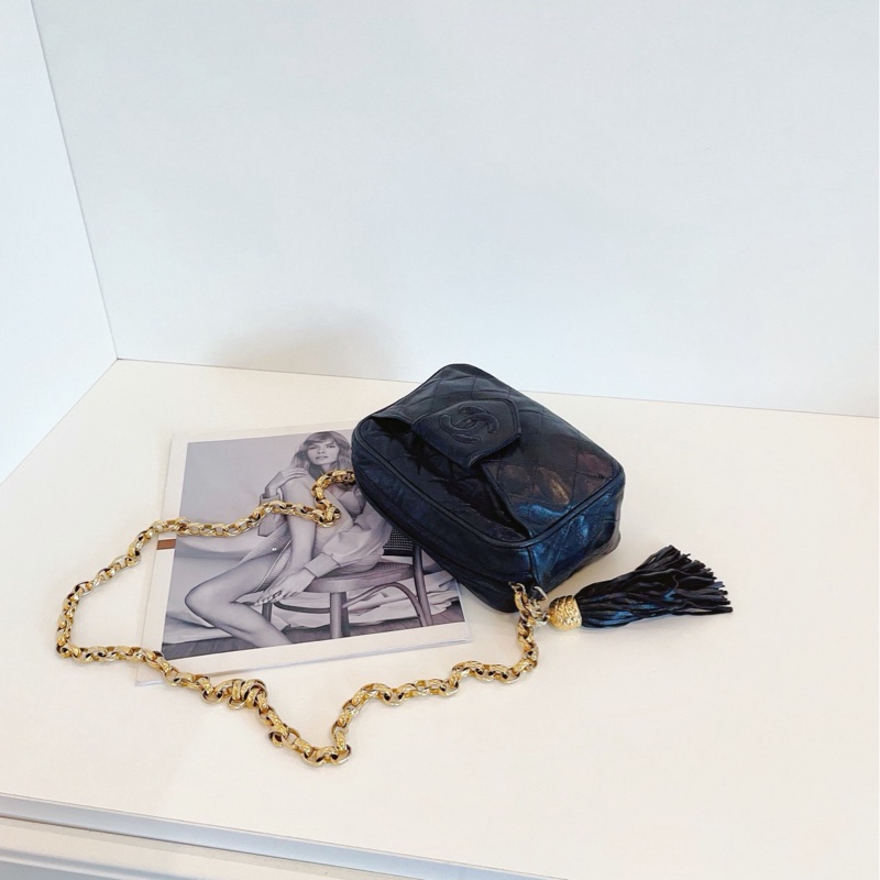 【97新🆕】Chanel中古黑金菱格燈籠扣流蘇相機包 斜挎包-5