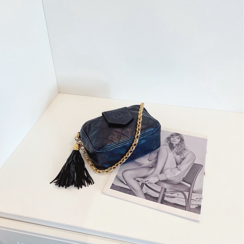 【97新🆕】Chanel中古黑金菱格燈籠扣流蘇相機包 斜挎包-6