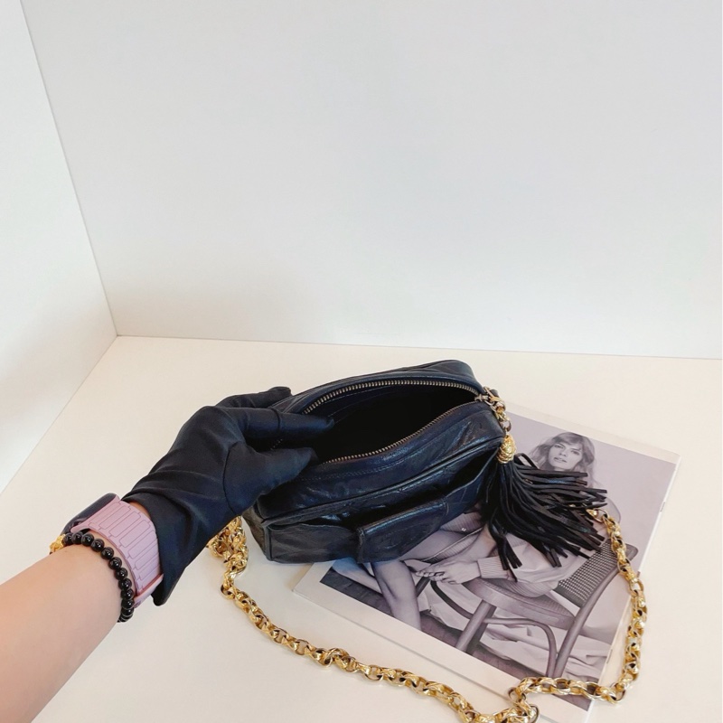 【97新🆕】Chanel中古黑金菱格燈籠扣流蘇相機包 斜挎包-7