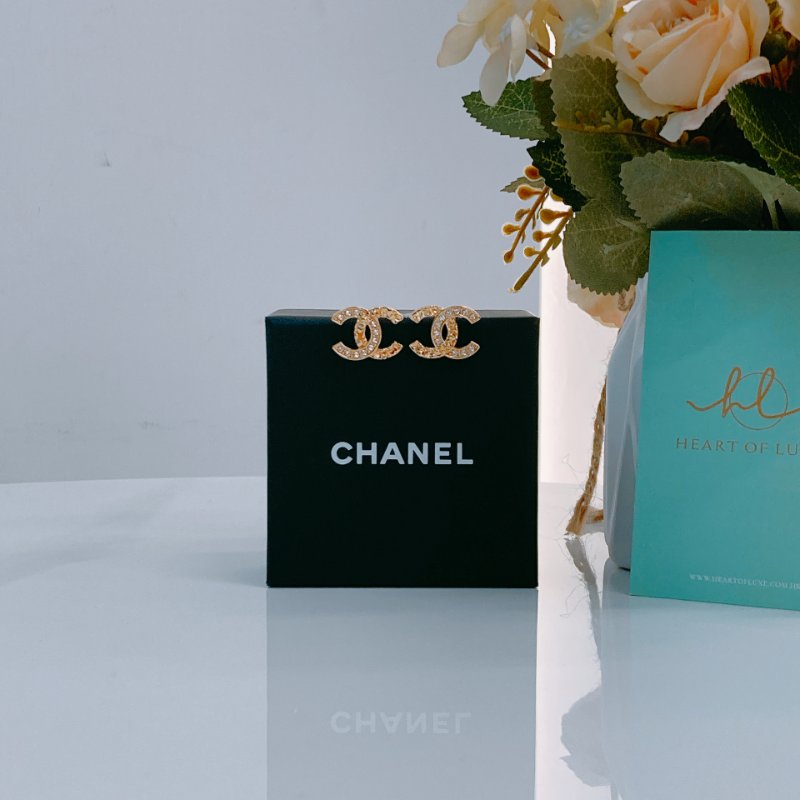 MS0484 Chanel 香奈兒 黃金色 水鑽 CC Logo 1.8cm Gold x Crystal-0