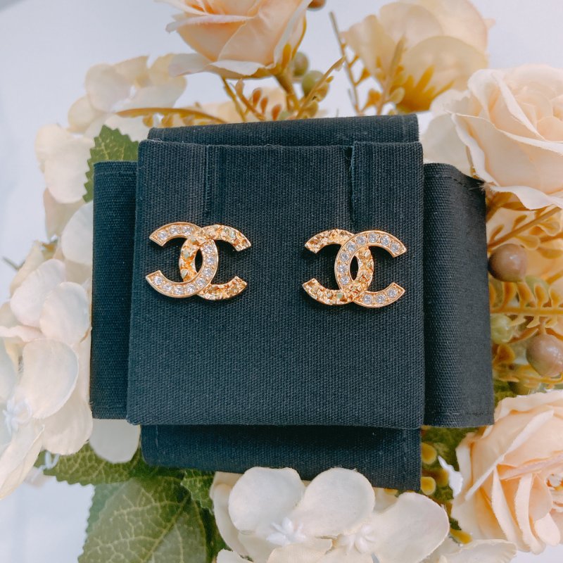 MS0484 Chanel 香奈兒 黃金色 水鑽 CC Logo 1.8cm Gold x Crystal-1