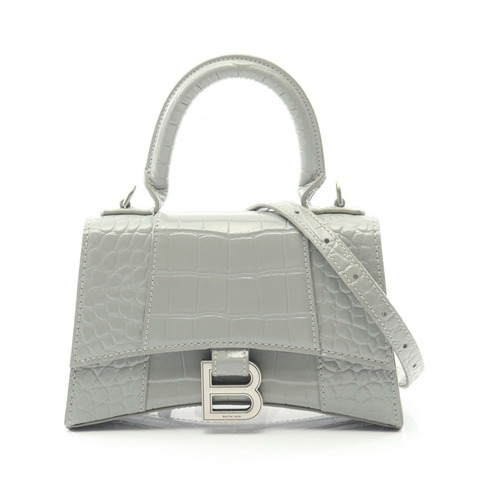 BALENCIAGA HOURGLASS XS 肩背包 灰色皮革 二手 女士