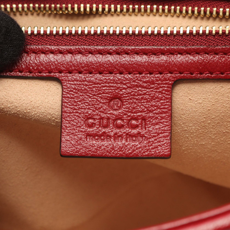 GUCCI GG Marmont 絎縫單肩包 443497 帆布皮革 米色 紅色 二手 女士-3