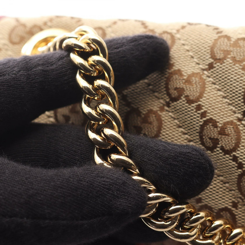 GUCCI GG Marmont 絎縫單肩包 443497 帆布皮革 米色 紅色 二手 女士-7