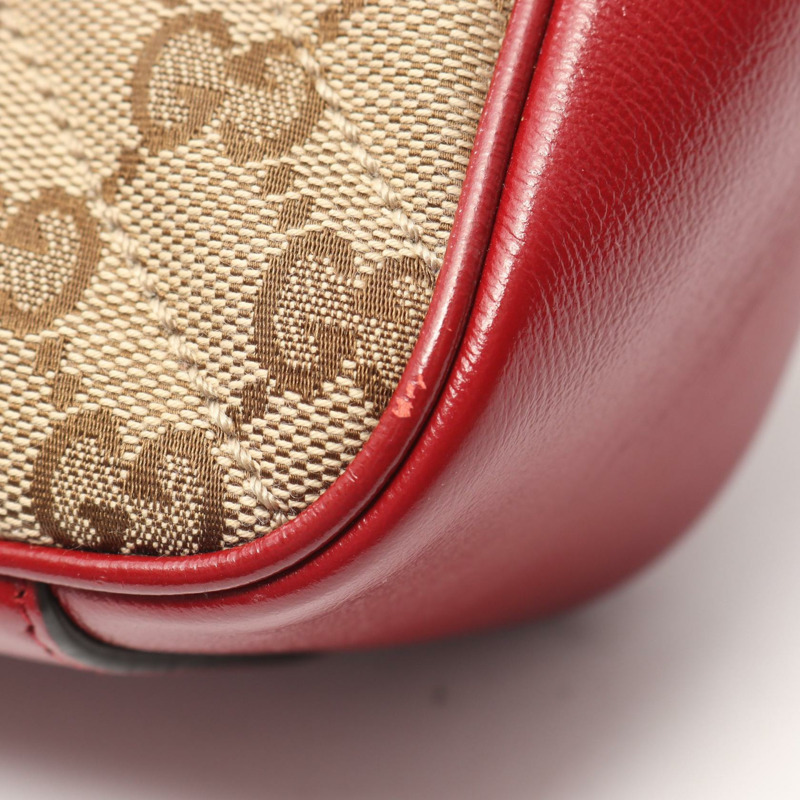 GUCCI GG Marmont 絎縫單肩包 443497 帆布皮革 米色 紅色 二手 女士-9