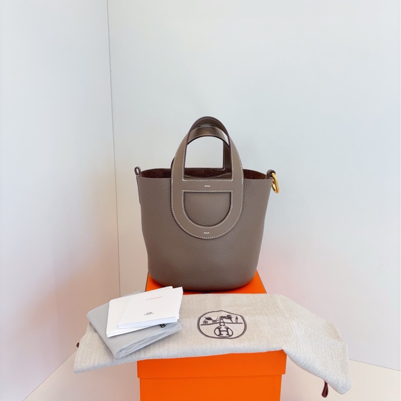 【99新閒置全套🆕】Hermes in the loop 18 大象灰🐘金扣豬鼻子菜籃子 W刻 手提包-1