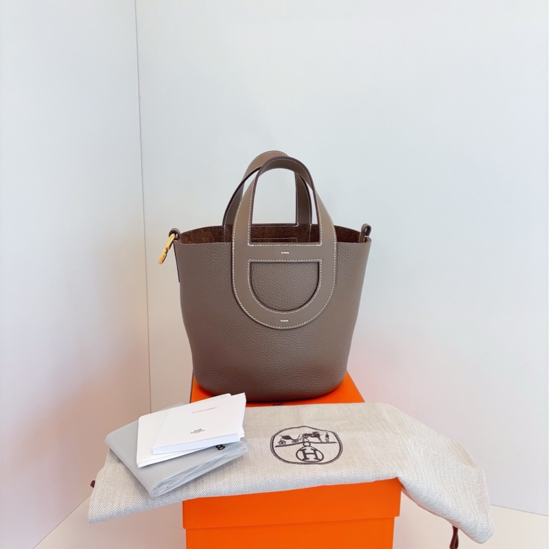 【99新閒置全套🆕】Hermes in the loop 18 大象灰🐘金扣豬鼻子菜籃子 W刻 手提包-2