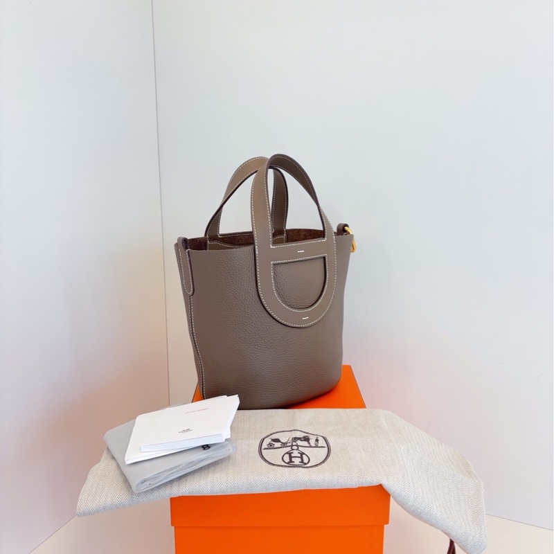 【99新閒置全套🆕】Hermes in the loop 18 大象灰🐘金扣豬鼻子菜籃子 W刻 手提包-3