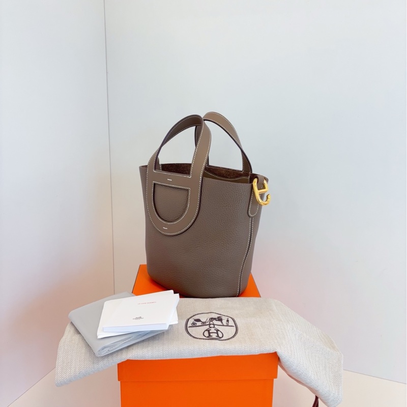 【99新閒置全套🆕】Hermes in the loop 18 大象灰🐘金扣豬鼻子菜籃子 W刻 手提包-4