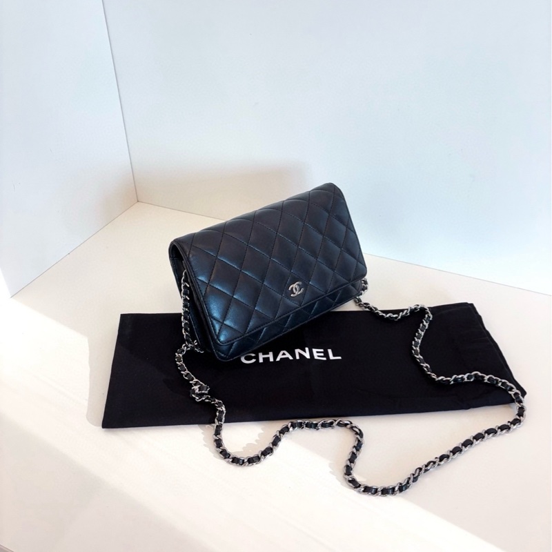 【98新🆕】Chanel 黑銀羊皮菱格Woc鏈條包 發財包 小個子福音 輕便百搭設計合理 斜挎包-2