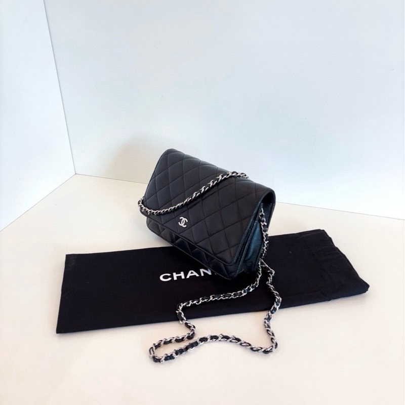 【98新🆕】Chanel 黑銀羊皮菱格Woc鏈條包 發財包 小個子福音 輕便百搭設計合理 斜挎包-3