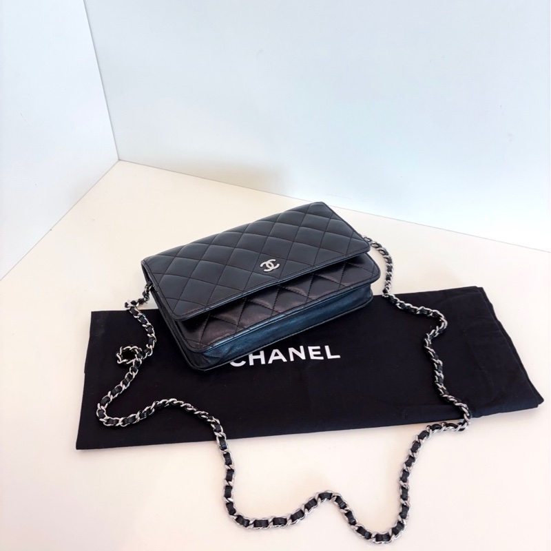 【98新🆕】Chanel 黑銀羊皮菱格Woc鏈條包 發財包 小個子福音 輕便百搭設計合理 斜挎包-5
