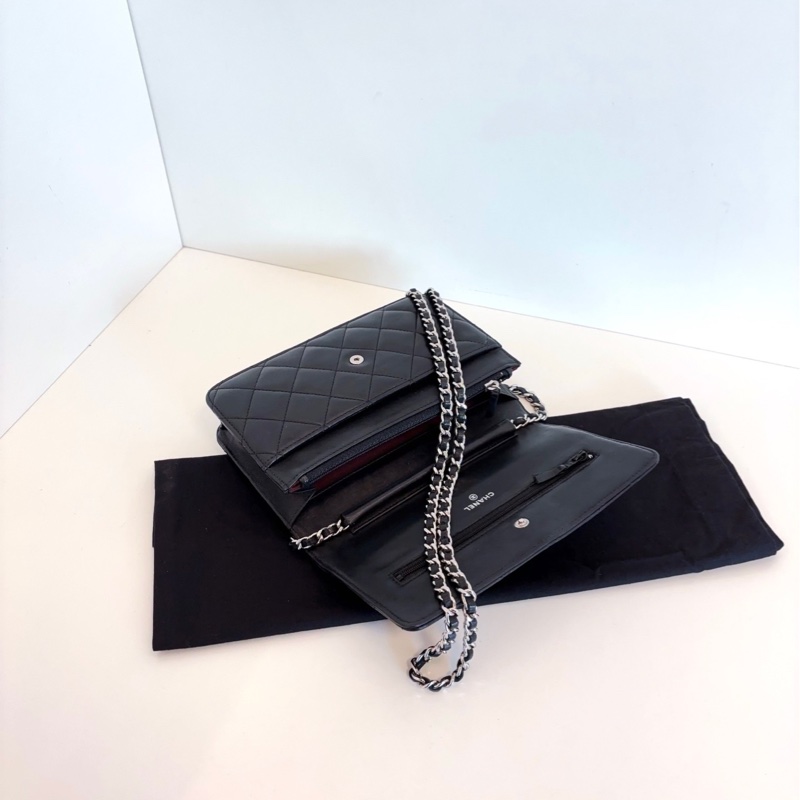 【98新🆕】Chanel 黑銀羊皮菱格Woc鏈條包 發財包 小個子福音 輕便百搭設計合理 斜挎包-6