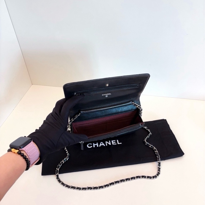 【98新🆕】Chanel 黑銀羊皮菱格Woc鏈條包 發財包 小個子福音 輕便百搭設計合理 斜挎包-7