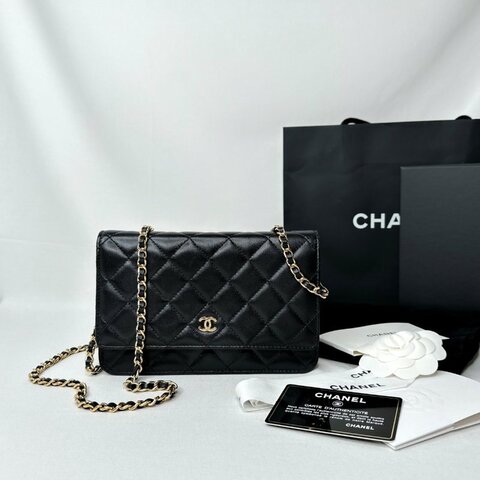 CHANEL 黑金小羊皮woc鏈帶包