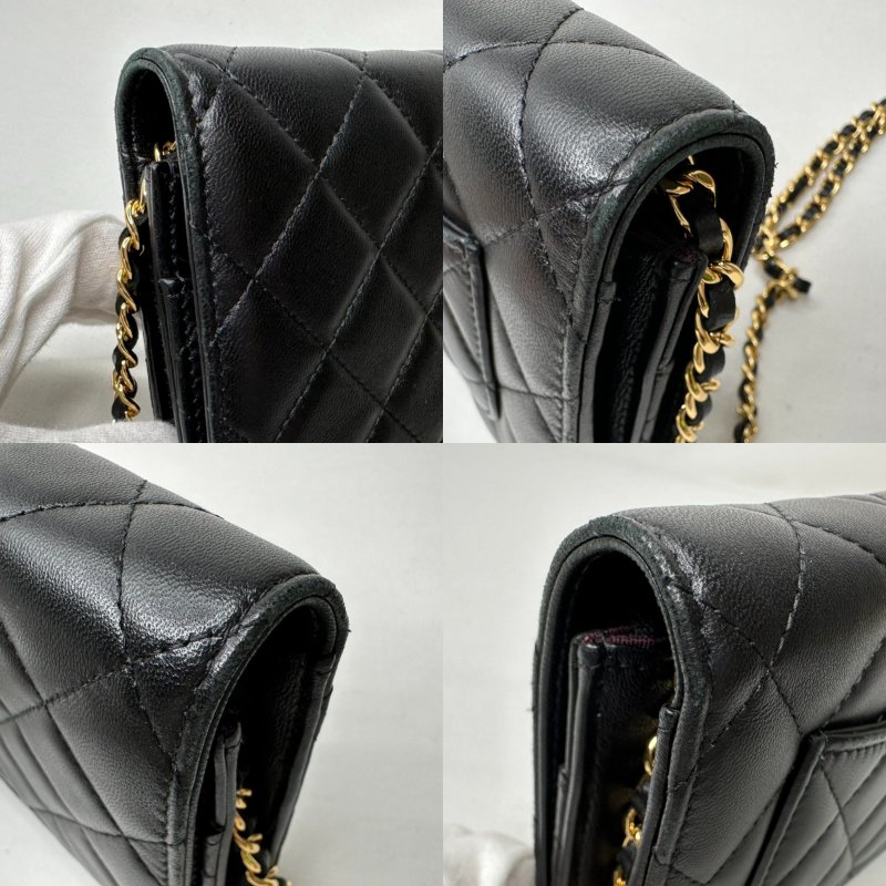 CHANEL 黑金小羊皮woc鏈帶包-9