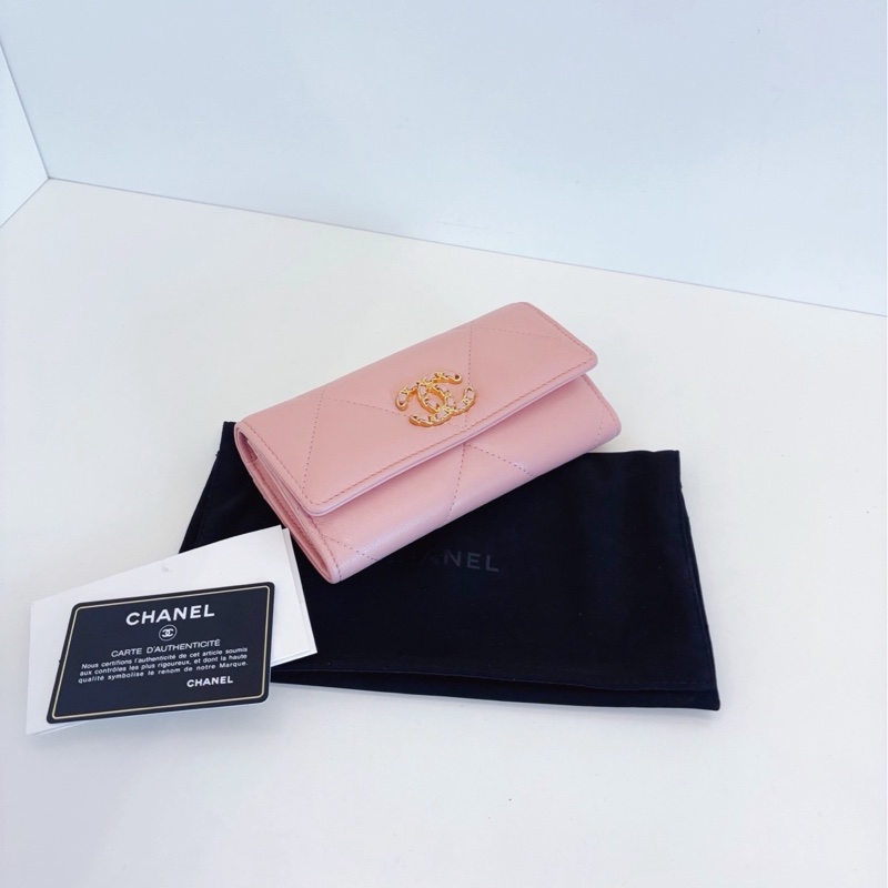 【閒置品🆕】Chanel 19bag系列粉色大菱格金扣翻蓋長錢包 斜挎包-4