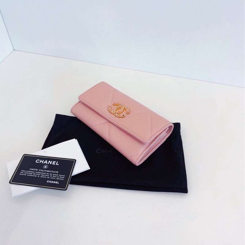 【閒置品🆕】Chanel 19bag系列粉色大菱格金扣翻蓋長錢包 斜挎包-5