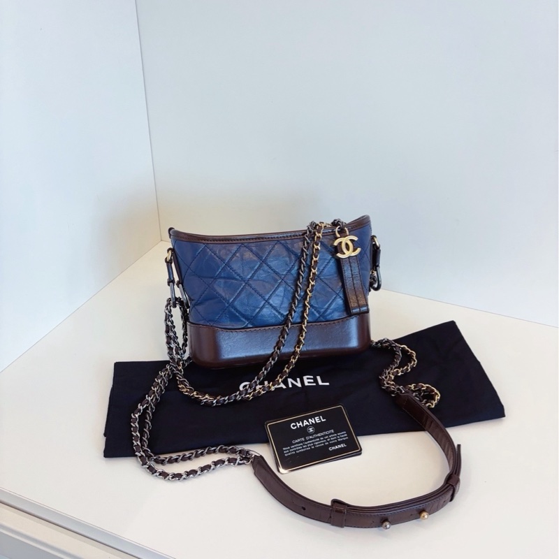 【99新🆕】Chanel Gabrielle菱格流浪包 小號 稀少配色👉🏻深牛仔藍+巧克力棕色-1