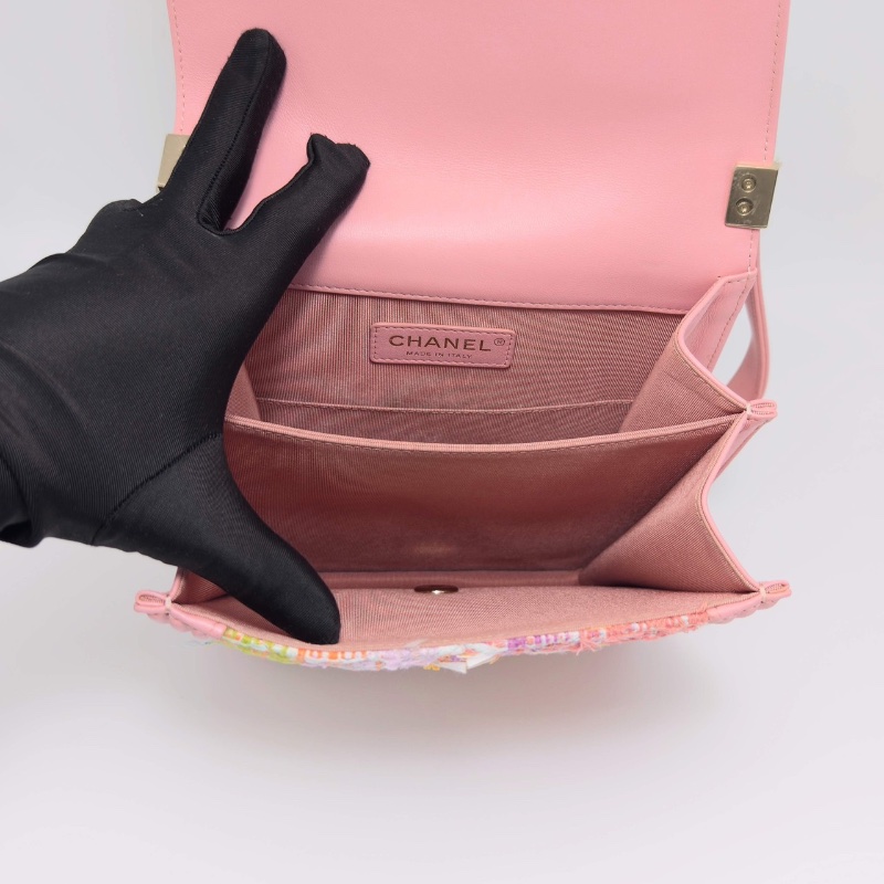 CHANEL 19SS竪版 Leboy粉色毛呢肩背斜背包19.5*22.5*5 98新配件保卡塵袋-2