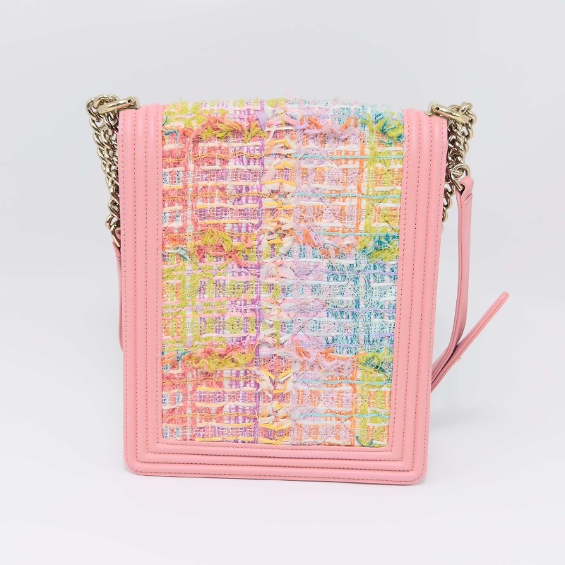 CHANEL 19SS竪版 Leboy粉色毛呢肩背斜背包19.5*22.5*5 98新配件保卡塵袋-6