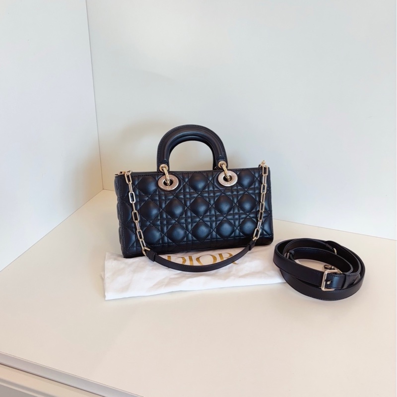 【99新部分膜🆕】Dior Lady D-Joy 系列 黑色淡金扣 藤格紋 橫版戴妃包 手提單肩斜挎包-1