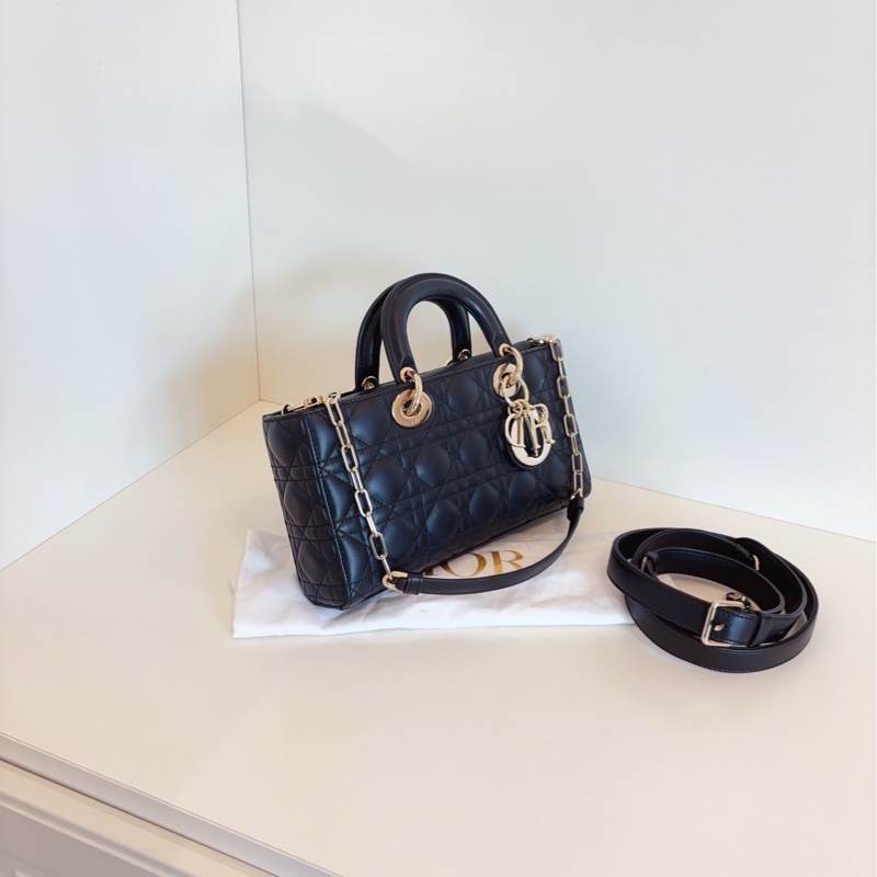 【99新部分膜🆕】Dior Lady D-Joy 系列 黑色淡金扣 藤格紋 橫版戴妃包 手提單肩斜挎包-2