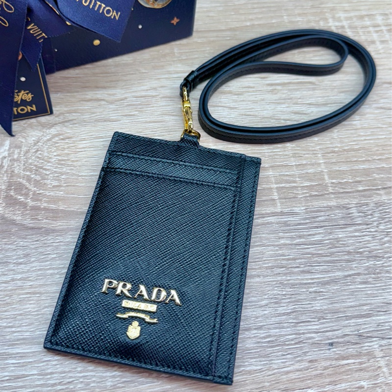 Prada 黑色金釦掛頸證件套名片夾-1