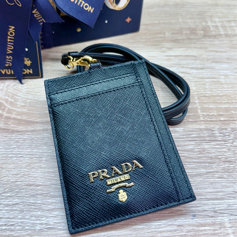 Prada 黑色金釦掛頸證件套名片夾-2