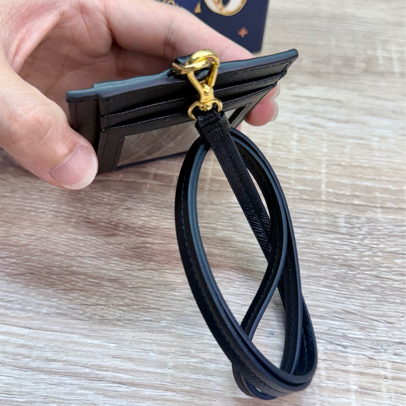 Prada 黑色金釦掛頸證件套名片夾-7