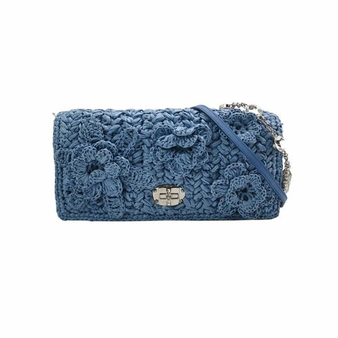 Miu Miu Miu Crystal系列純色金屬扣珩縫鑽飾斜挎包單肩包