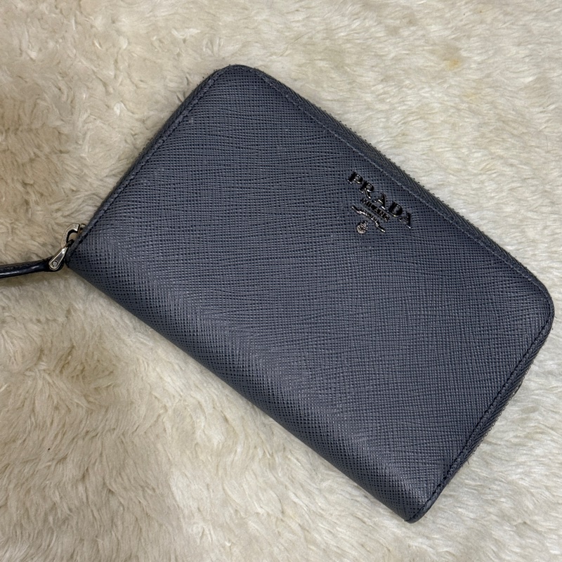 年前出清價甜賣一週🔥 Prada正櫃款 石墨灰色 荔紋牛皮 拉鏈錢包 中夾 短夾有零錢袋-26