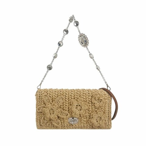 Miu Miu Miu Crystal 系列牛皮編織珩縫鑽飾單肩包