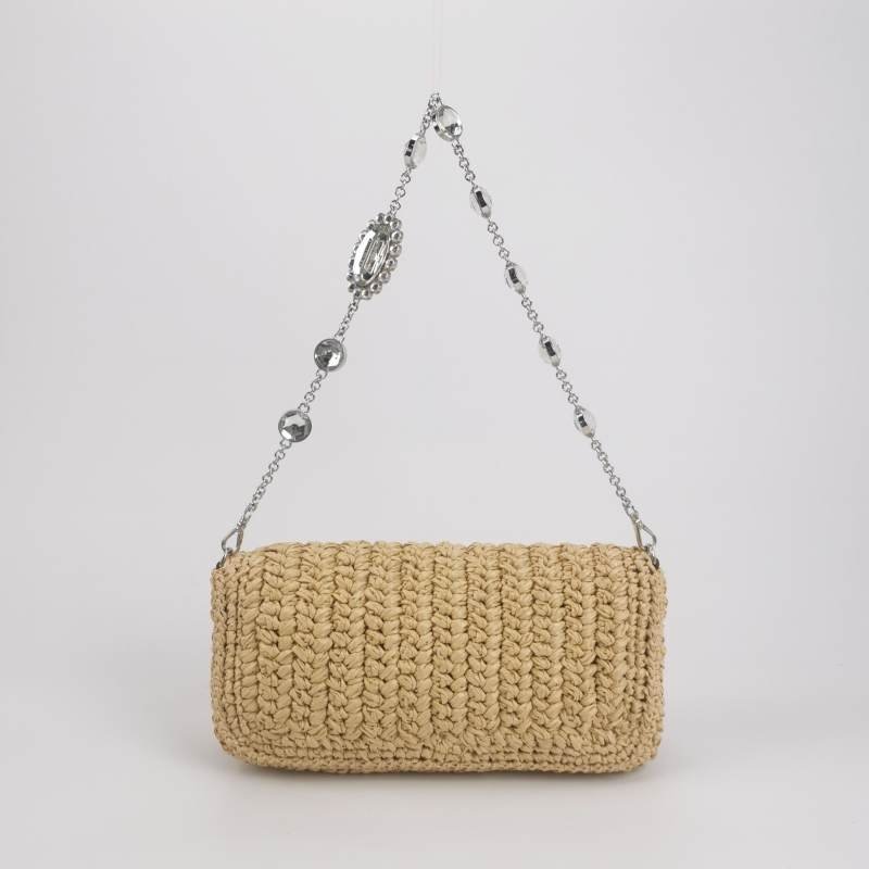 Miu Miu Miu Crystal 系列牛皮編織珩縫鑽飾單肩包-4