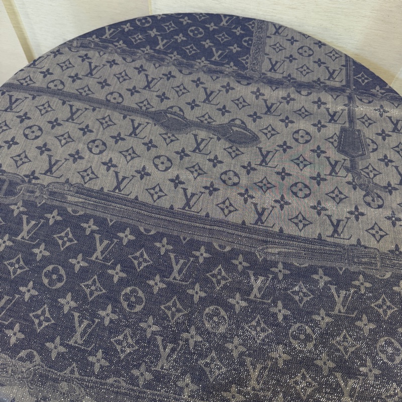 LV 藍絲質羊毛Demin造型方形披肩M76691-0