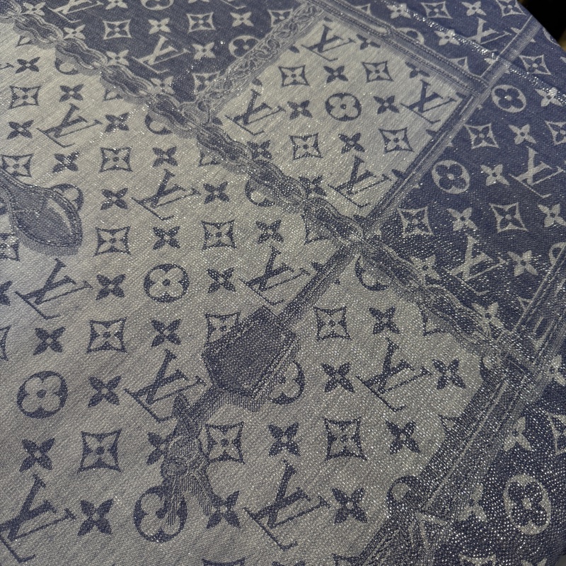 LV 藍絲質羊毛Demin造型方形披肩M76691-1