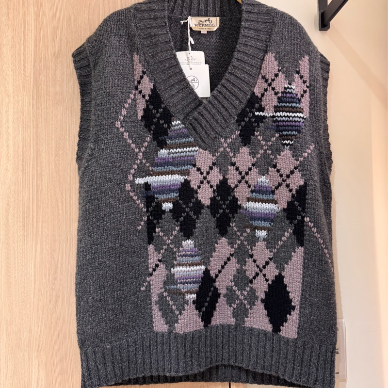 宋仲基同款/秀款 男女皆可穿 吊牌還在 HERMÈS 愛馬仕羊絨針織背心-5