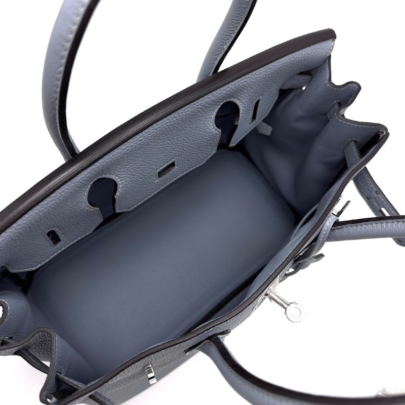 HERMES亞麻藍銀扣birkin30手提包30*24*17 99新配件塵袋鎖鑰匙-2