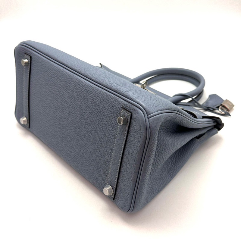 HERMES亞麻藍銀扣birkin30手提包30*24*17 99新配件塵袋鎖鑰匙-3