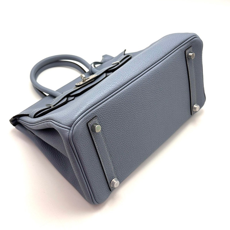 HERMES亞麻藍銀扣birkin30手提包30*24*17 99新配件塵袋鎖鑰匙-5