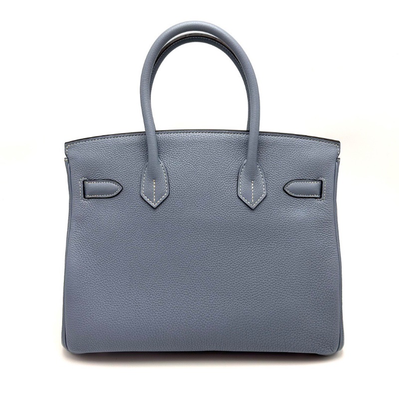 HERMES亞麻藍銀扣birkin30手提包30*24*17 99新配件塵袋鎖鑰匙-6