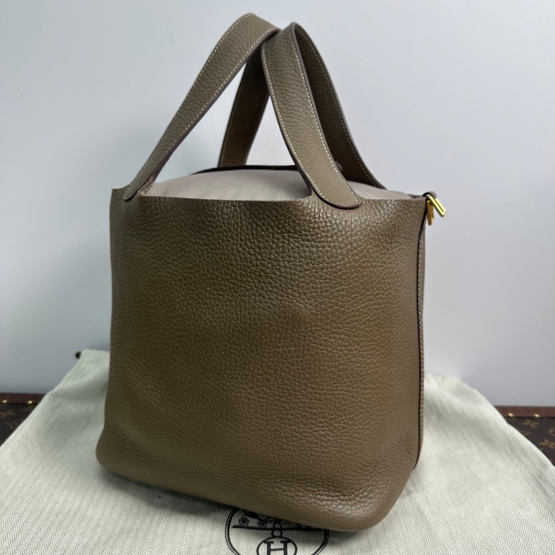 HERMES  大象灰金扣菜籃子22手提袋22*22*18 99新配件塵袋購證鎖鑰匙-3