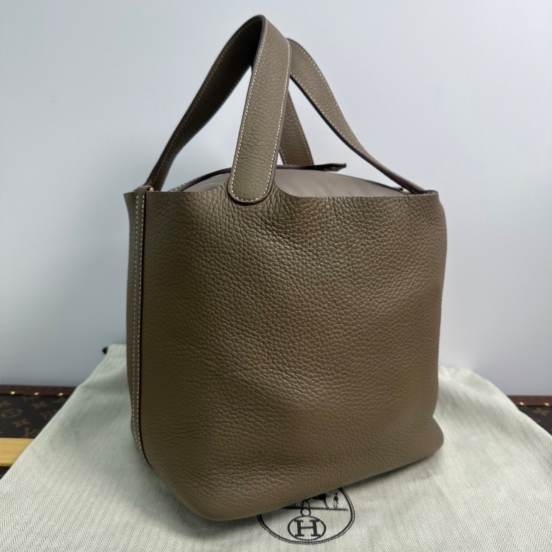 HERMES  大象灰金扣菜籃子22手提袋22*22*18 99新配件塵袋購證鎖鑰匙-4