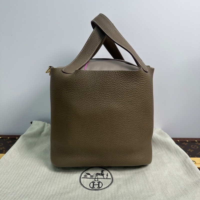 HERMES  大象灰金扣菜籃子22手提袋22*22*18 99新配件塵袋購證鎖鑰匙-5