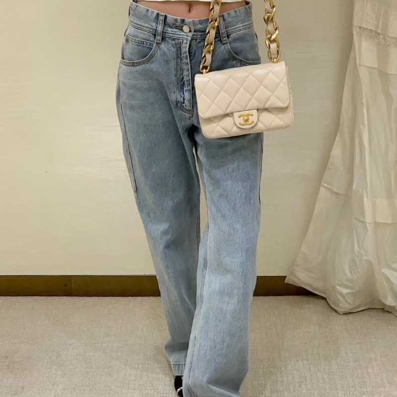 Chanel 23P粗鏈條乳白色羊皮芯片款方胖子肩背包21×17×6 98新配件塵袋盒子購證-0