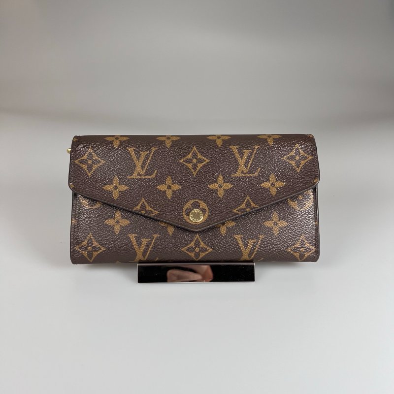 LV M62234/晶片款 老花拼玫紅SARAH長夾-1