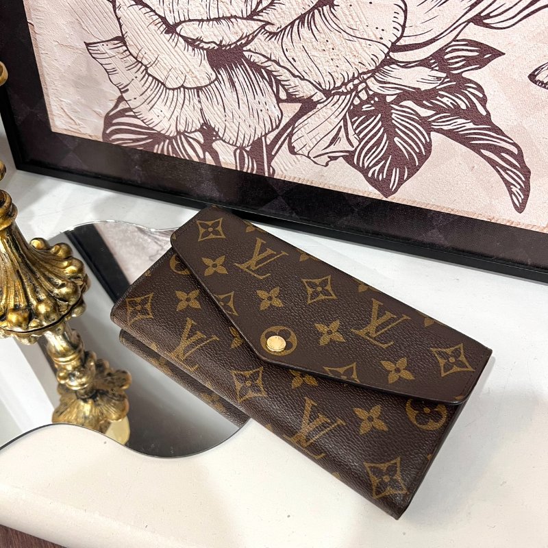 LV M62234/晶片款 老花拼玫紅SARAH長夾-0